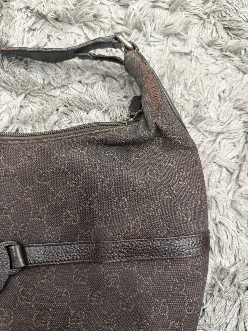 GUCCI Brown GG Canvas Hobo Handbag